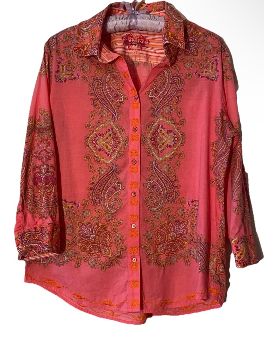 Robert Graham Pink Paisley Button-Up 100% Cotton Shirt sz М Embroidered Accents